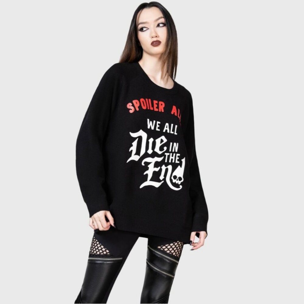 Killstar ✦ Spoiler Batwing Sweater ✦ Black Gothic Graphic We All Die XL NWT - Picture 4 of 6